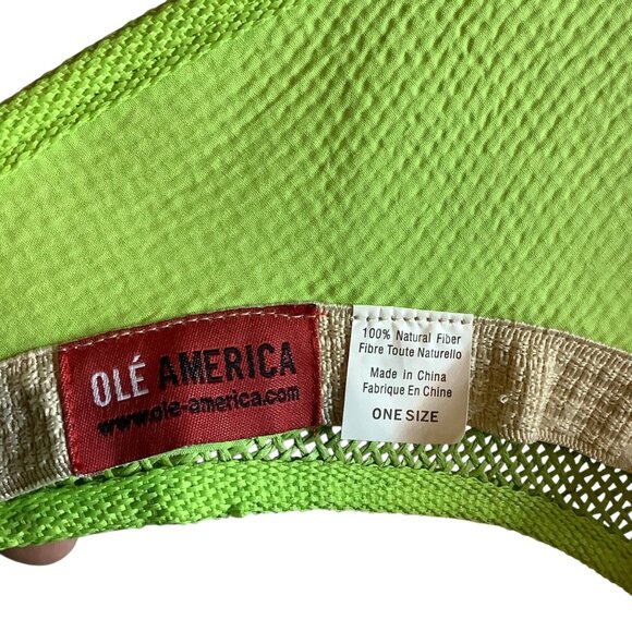 Olé America Green Woven Sun Visor Hat 100% Natural Fiber Hook Loop Close Travel - Picture 4 of 4